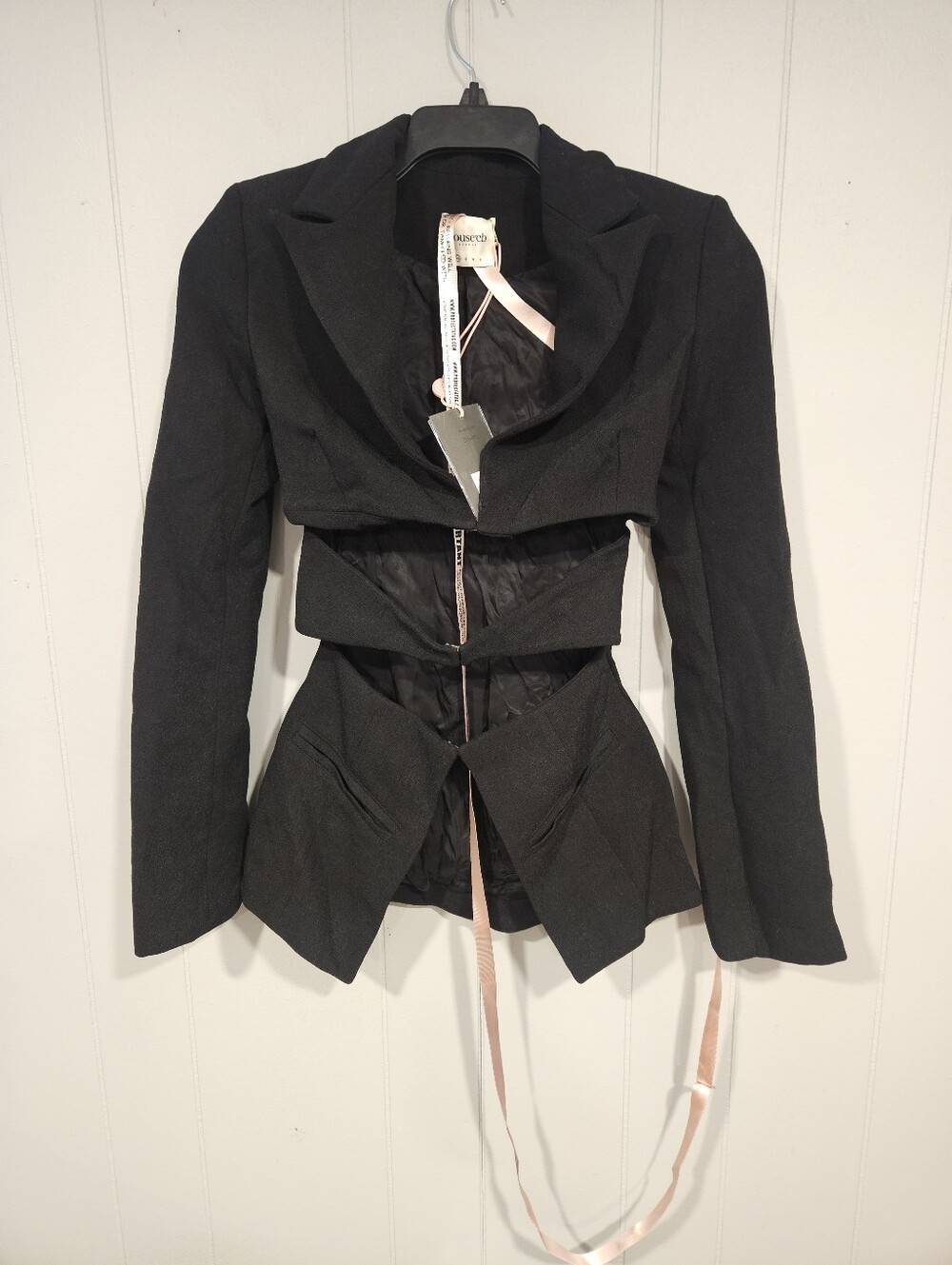 House of CB Womens XSmall Nour Cut-Out Blazer Black Hook Latch Avante Garde NWT